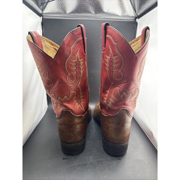 Vintage Tony Lama Cowboy Boots Brown Red Leather Western Men’s Size 9.5 EE main image 5